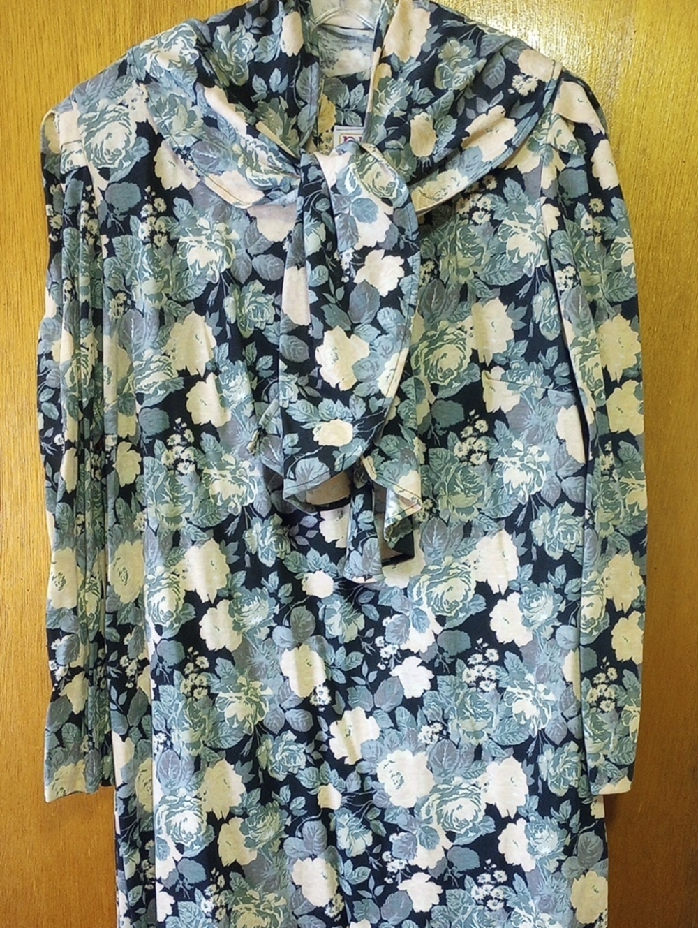 D.R. II Floral Cotton Vtg Plus Size Maxi Dress w/ Scarf. Black Green Peach, 2X?